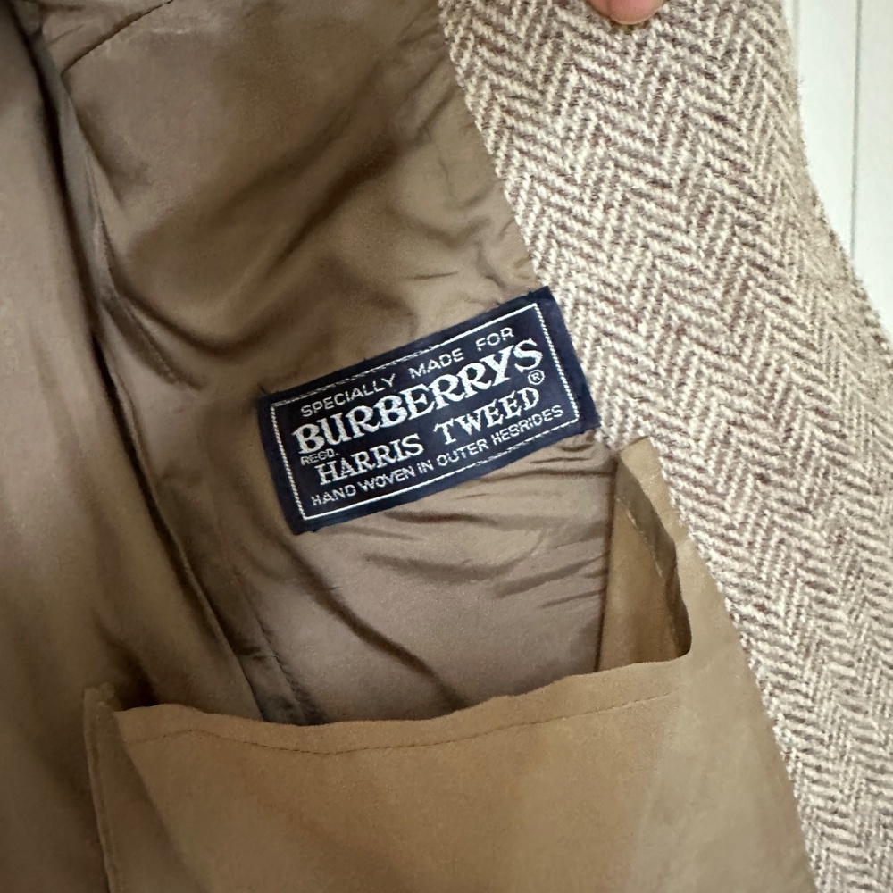 Vintage Burberrys Harris Tweed Jacket Beige Tan Small - Picture 6 of 16